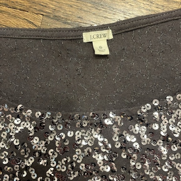 J Crew Sequin Top Tee Silver 3/4 Sleeve Size S - Picture 2 of 5